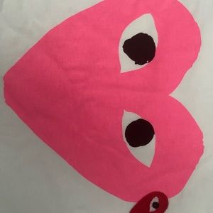 CDG Play Pink & Red Heart Tee, White